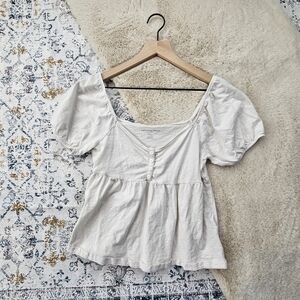 American Eagle Outfitters White Puff Sleeve Short Sleeve Blouse Top Small